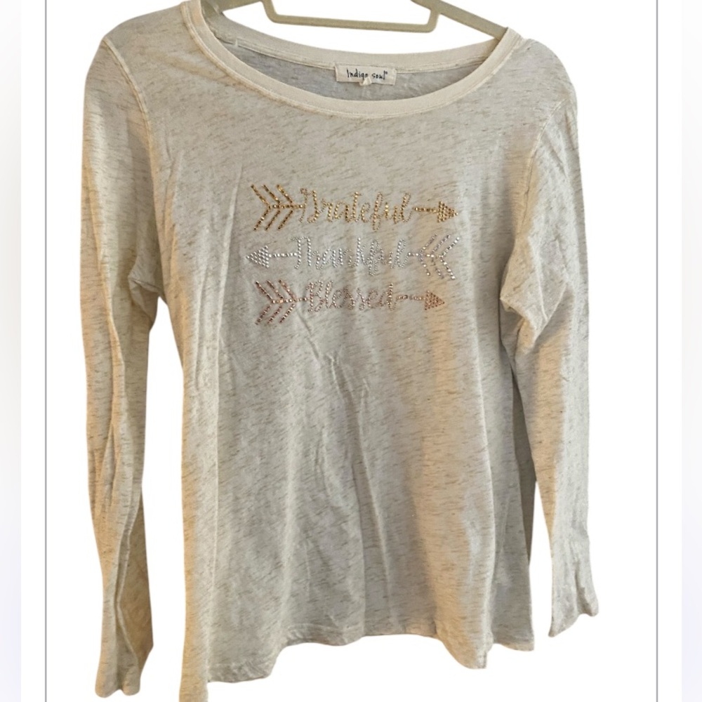 Indigo Soul long sleeve embellished lightweight T-shirt.  Size large.
